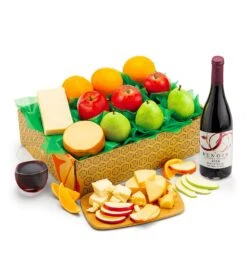 Fresh Fruit Trio And Cheese With Renoir Estates Pinot Noir Gift Box