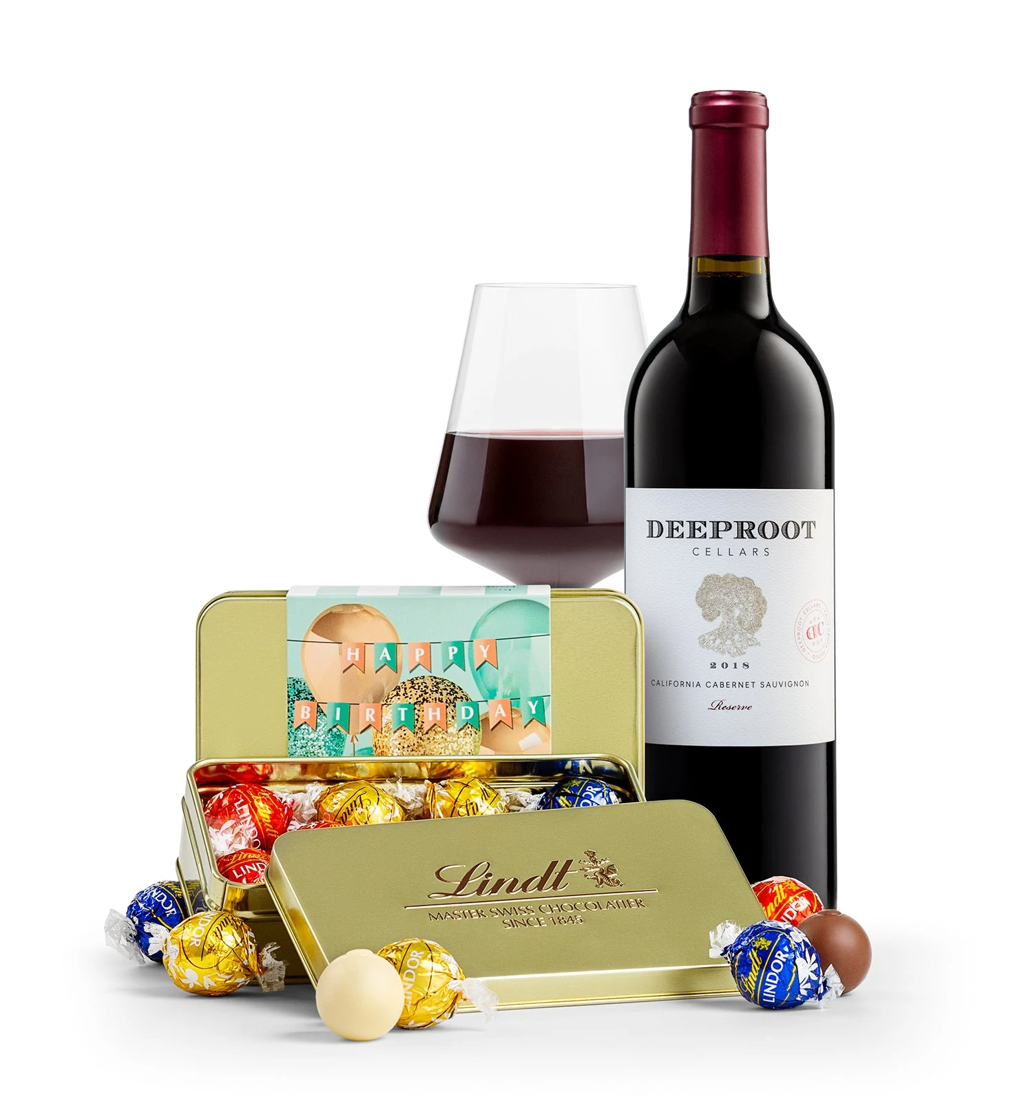 LINDOR Birthday Truffle Tin With DeepRoot Cabernet Sauvignon
